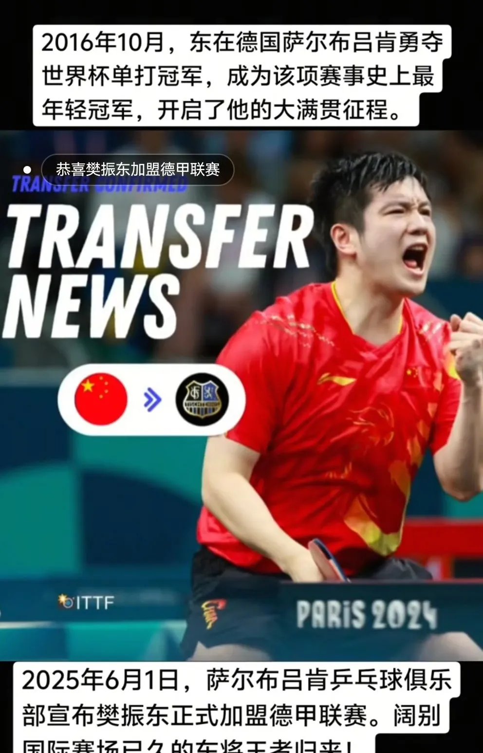 包含法国乒乓球队血洗中国乒乓球队，樊振东完成帽子戏法的词条